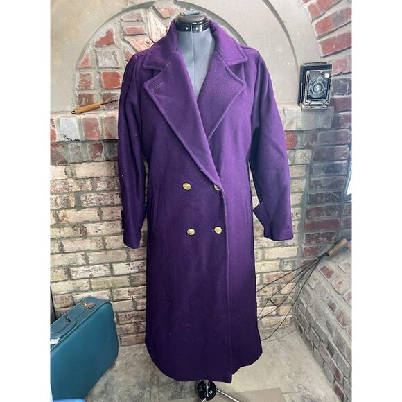 Vintage Jackets & Blazers - wool coat overcoat vintage double breasted purple